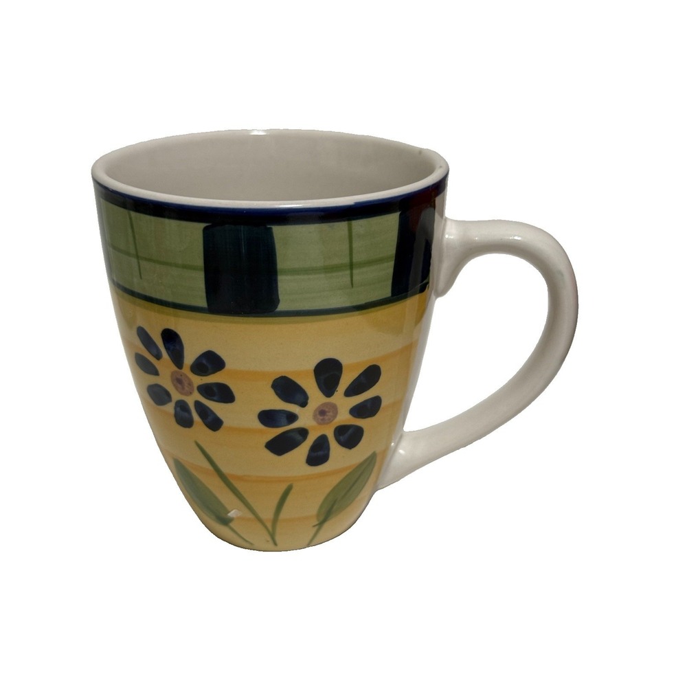 Pier 1  Vintage Coffee Mug Floral Yellow And Green Hand Painted